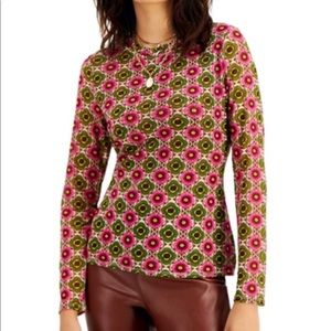 INC macys floral mesh stretchy top size medium EUC pink green
